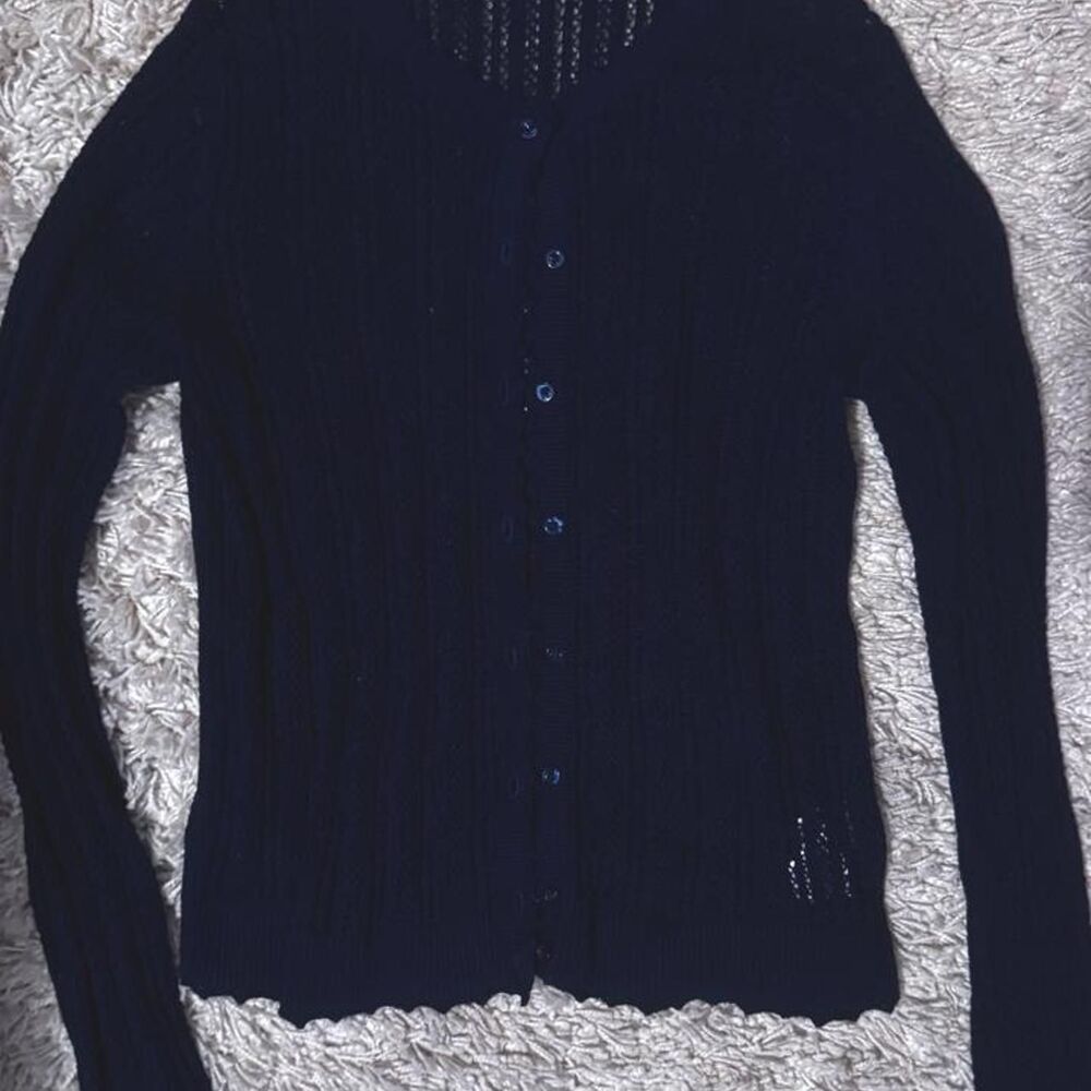 Gap Linen-Blend Pointelle Cardigan | Navy Blue Open Knit Cardigan Size S tall